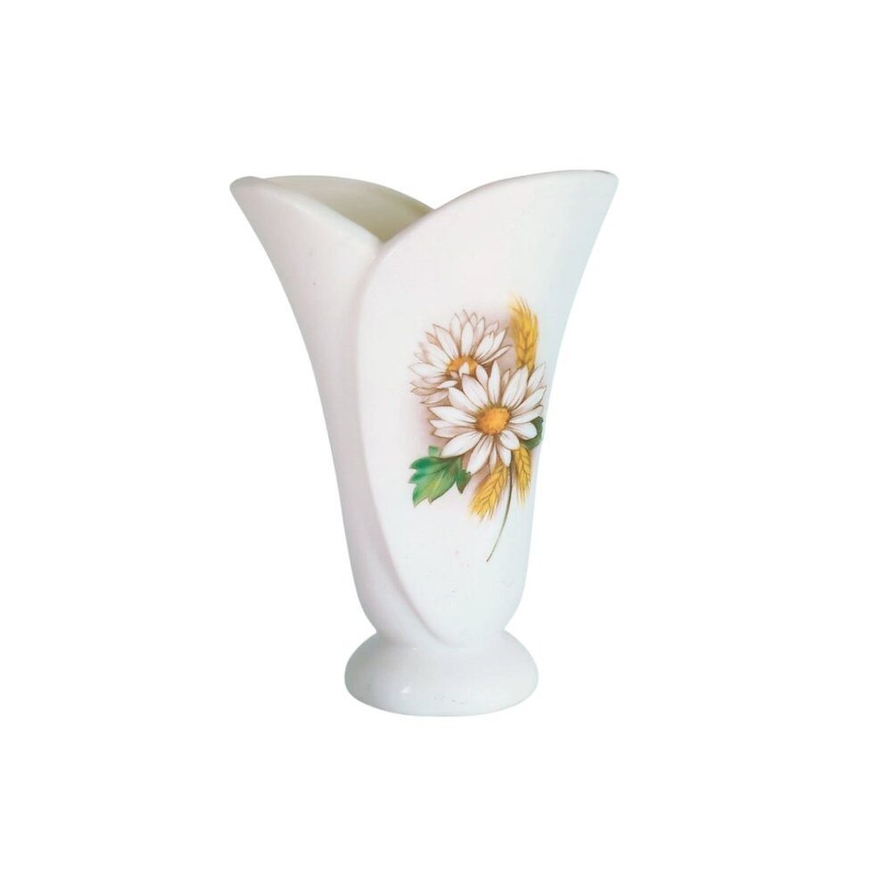 Vintage ABP American Bisque Porcelains Floral Vase Daisies & Wheat Design